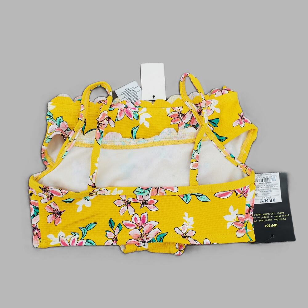 Art Class Girls Yellow Floral Scalloped Bikini Two Piece Swimsuit XS 4/5 New